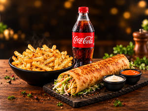Paneer Delight Frankie + Cheese Peri Peri Fries + Coca-cola