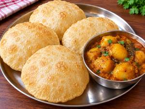 4 luchi with aloo dum