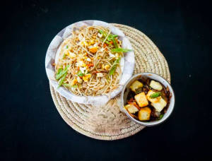 Egg Noodles with a portion Paneer Dry Fry