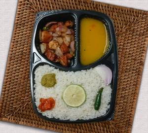 Steam Rice + Chicken Dry Fry(4pcs) + Dal + Pickles + Lemon + Onion