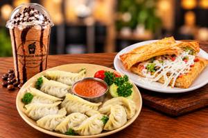 Steam Momos[10Peice]+ Masala Patty+Cold Coffee With Vanilla Icecream(300ml)