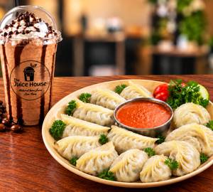 Veg Steam Momos(10 peice )+ Cold Coffee With Vanilla Icecream(300Ml)