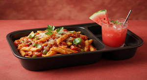 Red Souce Pasta + Watermelon Juice