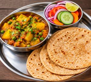 Aloo Matar + 3 Butter tawa roti + Salad