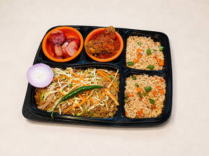 Veg Fried Rice+ Veg Chowmein With Chicken Butter Masala And Chilly Chicken