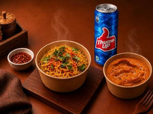 Jhol Momos (Veg) + Pahadi Maggi + Thumsup Can ( 330 ml )