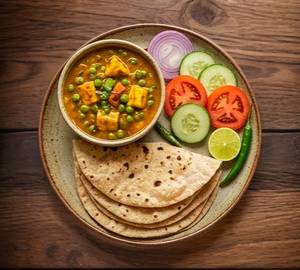 Matar paneer sabzi and tawa roti