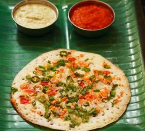 Mix Veg Uttapam with Sambhar and Coconut Chutney
