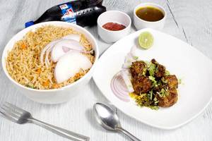 Veg Fried Rice With Manchurian And Coke