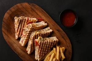 Lemon Coriander Chicken Sandwich With French Fries And Ketchup