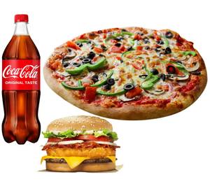 Burger With Cheese Pizza+ Coca Cola 750 Ml
