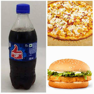 Chicken Pizza (medium 6 Slice ]+ Chicken Burger+ Cold Drink250ml