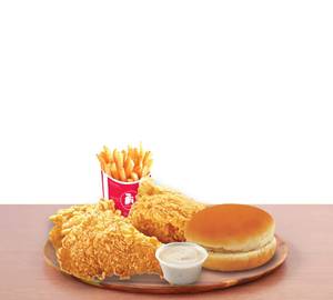 2 Pcs Chicken + 1 Bun + 1 Dip + Fries Reguler