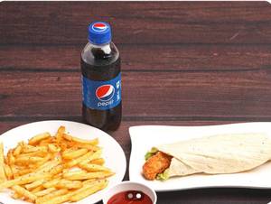 Chicken Wrap With French Fries And Pepsi