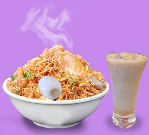 1 Chicken Briyani With 1 Egg +chicken fry+Onion Raitha+Dalcha+ 1 Jigarthanda