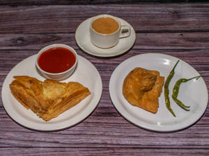 Egg Puff + Irani Tea + Samosa