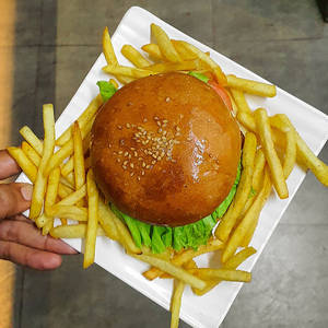 Veg Cheese Burger With French Fries(half)