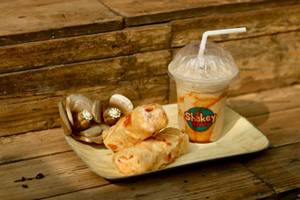 Crispy Cheese Roll + Caramel Cold Coffee