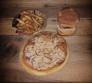 Pizza burger french frice