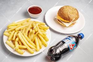 Cheese Burger + French Fries(mini) + Soft Drink (250 Ml) Combo.
