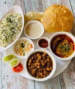 (Combo Meal) Half Rice+1pc Bhatura chane+riata+1pc GulabJamun 