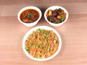 Fried Rice with Baby Corn and Veg Manchurian