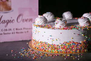 Eggless Vanilla Sprinkles Cake