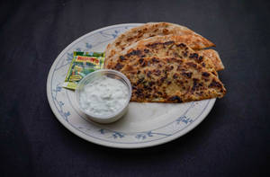 Cheese Paratha With Pickle + Chutney + Raita