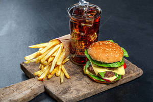 Chicken Burger With French Fries And Coke