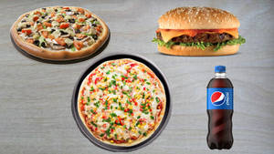 Large Veg Lovers Pizza+small Spicy Veggies Pizza+veg Burger+veg sandwich
