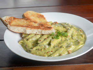 Chicken Penne Alfredo with Cilantro Pesto
