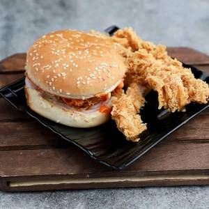 Chicken Burger + 3 Pcs. Strips