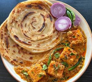 2 Tawa Lacha paratha With Paneer Butter Masala++pickle+green Salad+papad