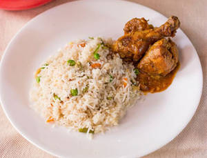 Veg Fried Rice And Chicken Kasa+ Chutney+ Papad + Misti