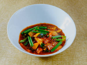 Asian Greens In Spicy Singaporian Chilli Sauce