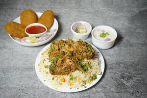 Chicken Lucknowi Biryani With Cutlet