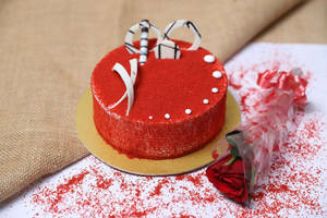 Red Velvet Cake [ 500 Gm ] + Single Red Rose
