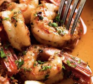B B Q Grilled King Prawns, Al Olio Lemon Butter Sauce With Exotic Veggies