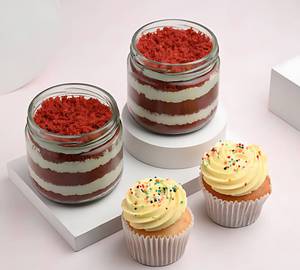 Red Velvet Jar Cakes N Pineapple Cupcakes Set 4 Items