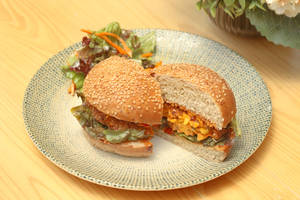 Farmhouse Sweet Potato Patty, Cucumber, Caramel Onion, Cheddar, Multigrain Bun  