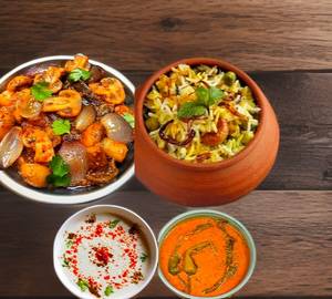 Vegetable Dum Biryani (Full) + Mushroom Do Pyaza