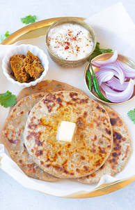 Aloo Gobi Paratha + Sweet Lassi