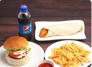 Classic Chicken Burger With Chicken Wrap And Fries [Serves 2]