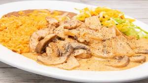 Mex Chicken Stroganoff 'Pollo Ala Crema' [ Herbed Rice With Chi,Jalapenos, Creamy Paprika Sauce]