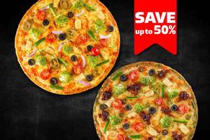 2 Thin Crust Pizzas Starting onwards 599 (Save upto 50%)
