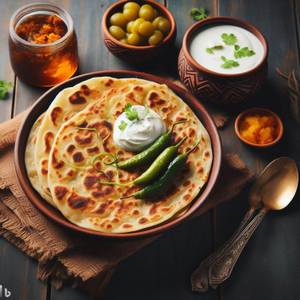 2 Desi Ghee Aloo Paratha with Curd and Pickle