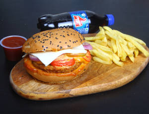 Cheesey Aloo Tikki Burger + 250 Ml Beverage