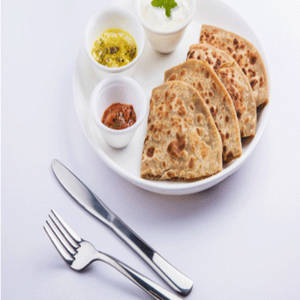 Stuffed Aloo  Paratha With Salad Chutney & Butter