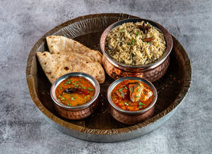 Bhagara Rice With Natukodi Pulusu + Pappucharu + 2 Phulka