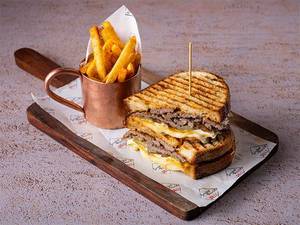 Steak & Onion Sandwich In Grilled Sourdough